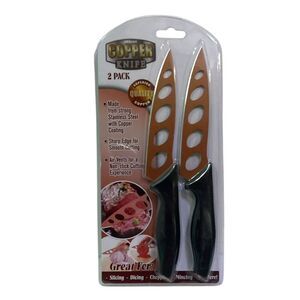 Tekno 10" Copper Kitchen Knife Stays Sharp Forever Stainless Steel Set Of 2 NEW